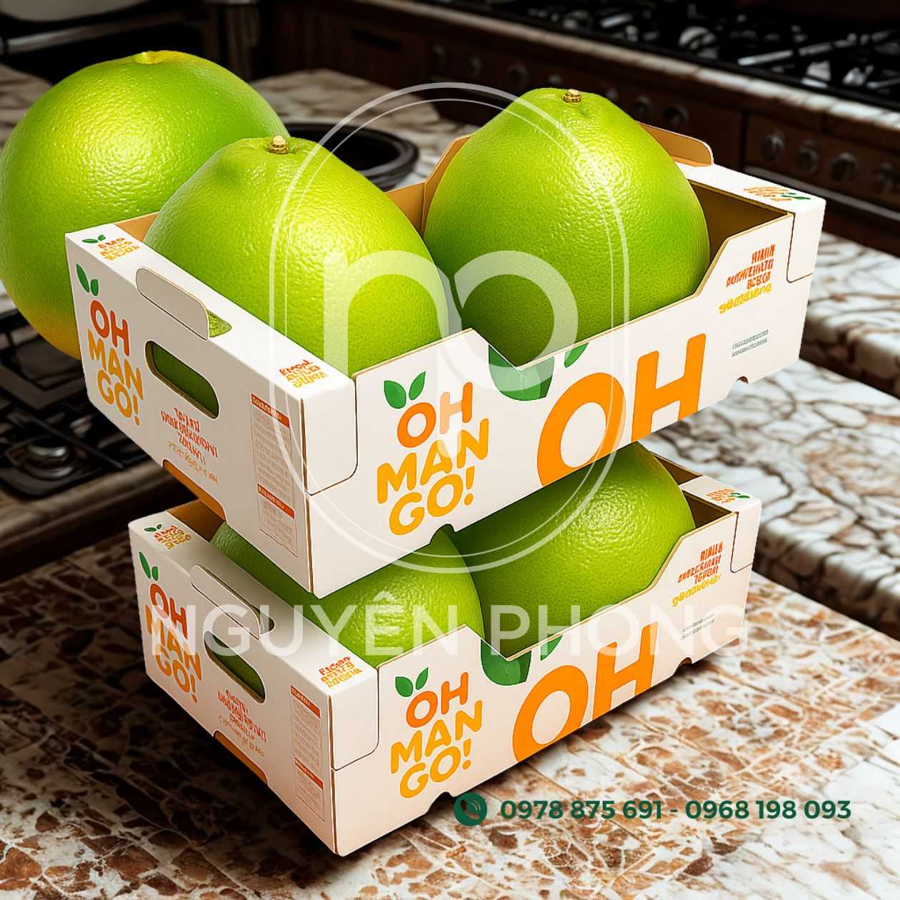 Mẫu in thùng carton đựng bưởi da xanh